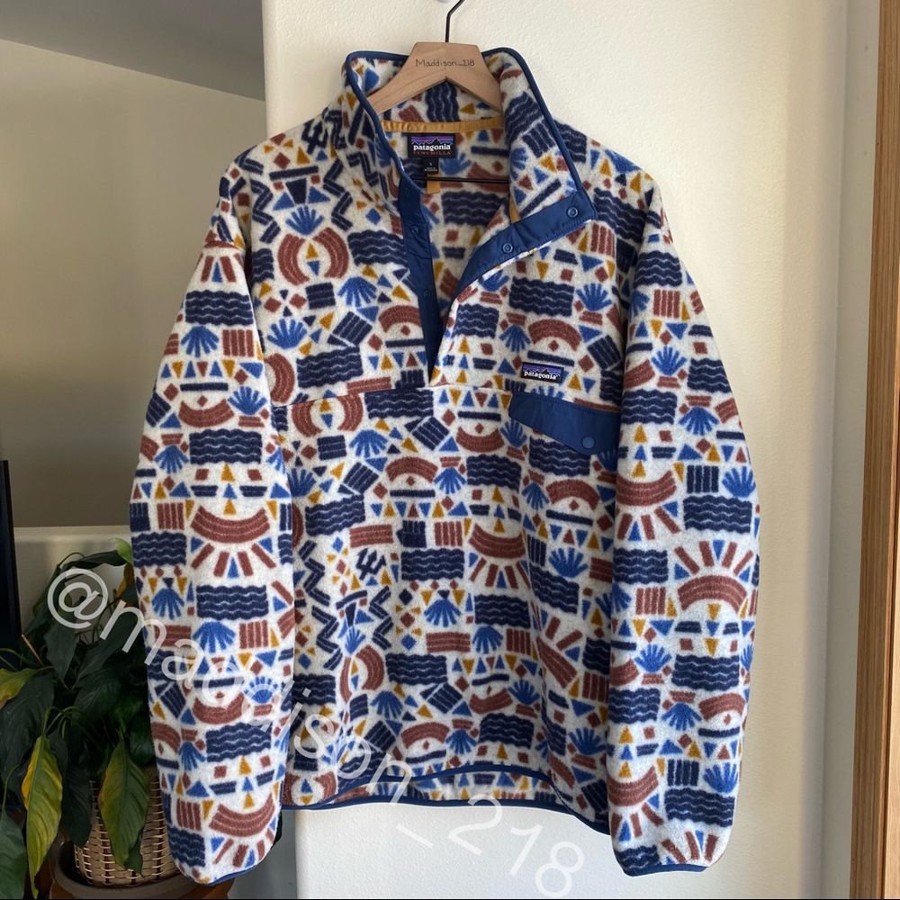 Patagonia Protected Peaks Fleece Multi Big Oatmeal White Aztec Southwestern - Picture 3 of 14